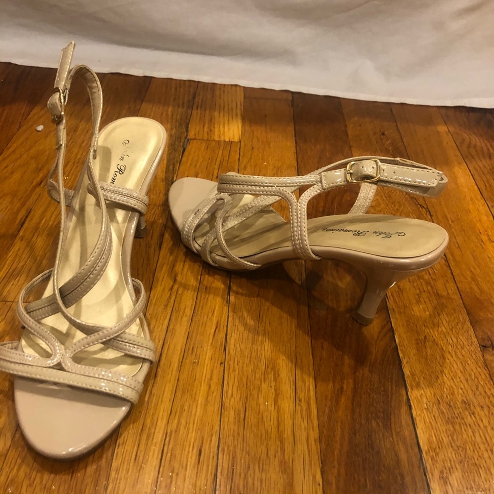 Sexy strappy shiny nude heels from John Romaine